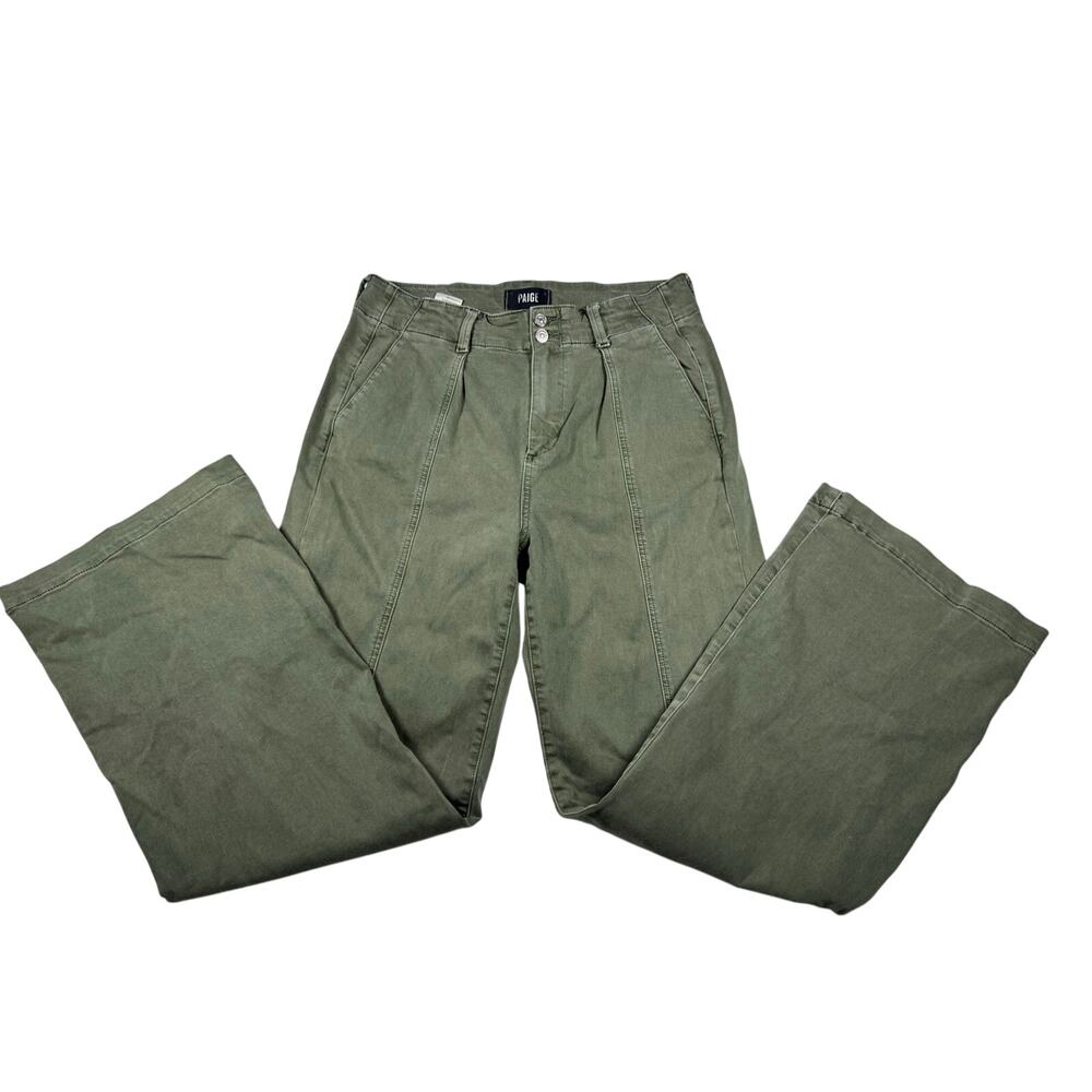 PAIGE Women’s 29 Olive Green Wide Leg Utility Pants High Rise Stretch